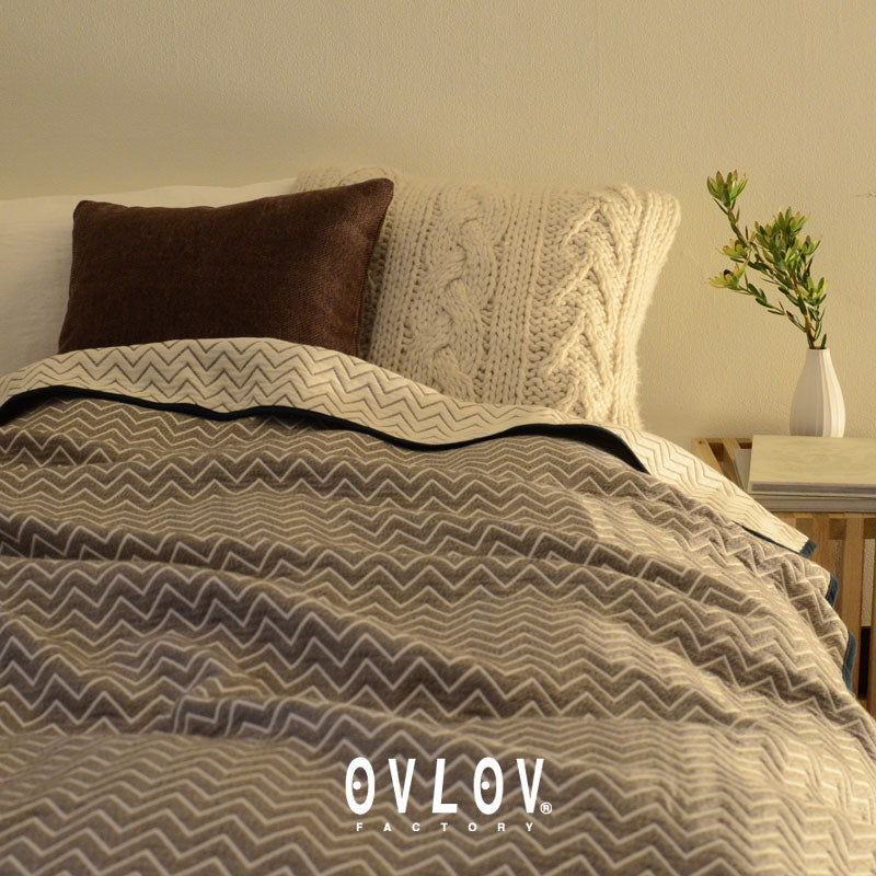 眠るガーゼ｜シングルサイズ｜ヘリンボーン｜ブラウン｜ 140x200｜ウール混｜リバーシブル｜6層