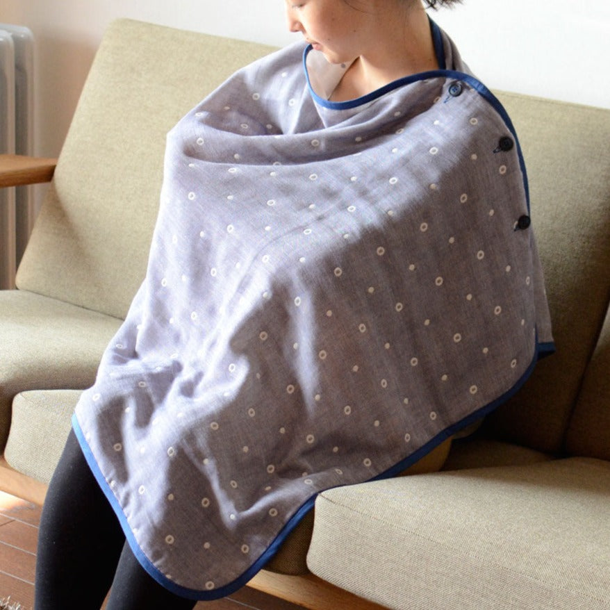 Shoulder blanket/nursing cape 4way blanket | Multi-dot navy 70x140