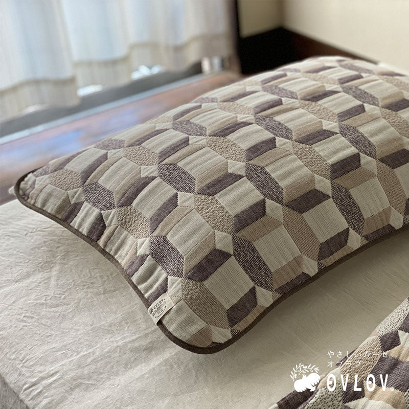 Pillow gauze | Hexagon Mauve 50x70