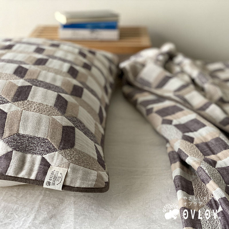 Pillow gauze | Hexagon Mauve 50x70